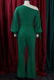 Groene casual elegante effen patchwork schuine kraag grote maten jumpsuits