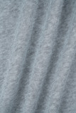 Conjunto de três peças cinza casual sólido básico com decote em O manga comprida