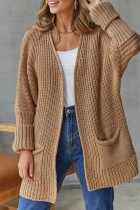 Camel Casual Solid Patchwork Cardigan Outerwear