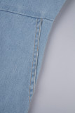 Patchwork solido casual blu scuro con tute taglie forti con colletto con cerniera e cintura