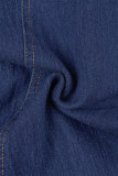 Mörkblå Casual Solid Patchwork med Bälte Dragkedja Krage Plus Size Jumpsuits