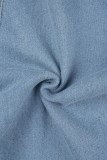 Babyblå Casual Solid Patchwork med Bälte Dragkedja Krage Plus Size Jumpsuits