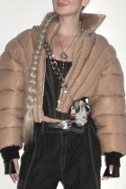 Ropa de abrigo casual color liso con cuello mandarín marrón
