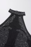 Черное сексуальное лоскутное прозрачное платье без рукавов с круглым вырезом (с трусиками)