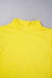 Желтые повседневные однотонные лоскутные платья-юбки с круглым вырезом и запахом