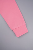Deep Pink Casual Print Basic O-hals långärmad två delar
