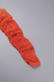 オレンジカジュアル徐々に変化プリントパッチワーク折りOネック長袖ドレス