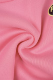 Deep Pink Casual Print Basic O-hals långärmad två delar