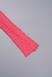 Розово-красные повседневные кружевные лоскутные комбинезоны с круглым вырезом и принтом