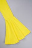Gul Casual Solid Patchwork O-hals omslagna kjolklänningar