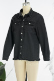 Black Casual Solid Patchwork Cardigan Turndown Collar Long Sleeve Regular Denim Jacket