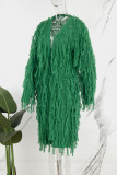 Grüne, lässige, einfarbige Cardigan-Oberbekleidung