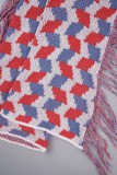 Rode casual kleurblok kwastjes patchwork normale midden taille rechte patchwork broek