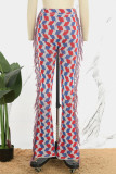 Red Casual Color Block Tassel Patchwork Regular Mid Waist Straight Patchwork Bottoms
