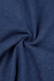 Saias jeans regulares em azul profundo casual patchwork contraste cintura alta