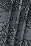 Черное сексуальное длинное платье с вырезом на спине и бретельками с принтом Платья