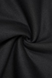 Tops pretos casuais sólidos bordados com decote em O