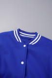 Ropa de abrigo casual con bordado de letras y patchwork azul