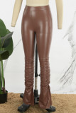 Kameel Casual effen skinny broek met hoge taille, conventionele effen kleur
