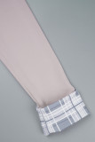 Pink Casual Plaid Patchwork Zipper Turndown Collar Skinny Jumpsuits