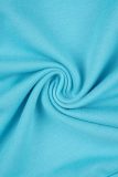 Blauer, lässiger Patchwork-Kontrast mit Kapuzenkragen, langärmlig, zweiteilig