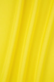 Gele casual effen patchwork O-hals gewikkelde rokjurken