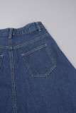Tiefblaue, lässige Patchwork-Kontrast-Jeansröcke mit hoher Taille und normaler Passform