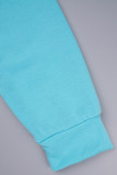 Голубой Повседневный Лоскутный воротник с капюшоном и контрастным воротником с длинными рукавами из двух предметов