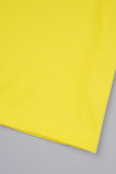 Gelbe, lässige, solide Patchwork-Kleider mit Wickelrock und O-Ausschnitt