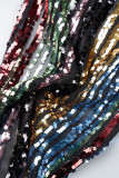 Цветные сексуальные блестки в стиле пэчворк с разрезом и лямкой на шее, обычные комбинезоны