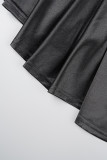 ブラック セクシー カジュアル ソリッド 小帯 バックレス スパゲッティ ストラップ ロング ドレス ドレス