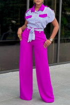 Фиолетовый сладкий принт, повязка, лоскутное шитье, карман, пряжка, воротник рубашки, короткий рукав, две части