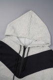 Grey Casual Patchwork Contrast Hooded Collar Long Sleeve Two Pieces