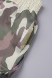 Camouflage Street Camouflage Print Patchwork Draw String Pocket Maglia dritta a vita media Pantaloni dritti con stampa completa