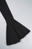 Vestidos de saia enrolados pretos casuais sólidos patchwork com decote em O