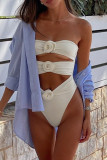 Pink Solid Patchwork Swimwears