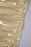 Zilveren sexy effen rugloze vouwjurk met spaghettibandjes en gewikkelde rok
