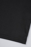 Robes jupe enveloppées noires décontractées en patchwork uni à col rond