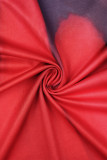 Vestidos de manga comprida com estampa casual vermelha básica com gola O
