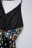 Цветные сексуальные блестки в стиле пэчворк с разрезом и лямкой на шее, обычные комбинезоны