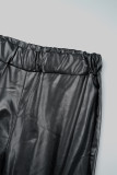 Черная повседневная однотонная уздечка с открытой спиной и отложным воротником с длинным рукавом из двух частей