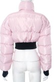 Ropa de abrigo informal con cuello mandarín y patchwork liso rosa
