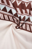 Robes basiques à manches longues et col rond, imprimé décontracté, rose et gris