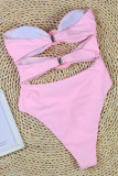 Pink Solid Patchwork Swimwears