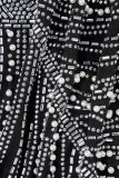 Черные знаменитости Элегантные горячие сверления Лоскутная сетка из бисера Спагетти-ремень Обернутые юбки-платья