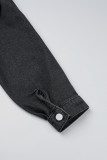 Preto casual sólido retalhos cardigan turndown colarinho manga longa jaqueta jeans regular