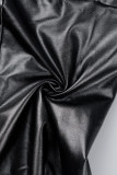 Pantalon décontracté noir uni fendu, slim, taille haute, couleur unie, conventionnel