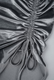 Robes jupe enveloppée gris foncé, Sexy, couleur unie, Patchwork, cordon de serrage, bretelles Spaghetti