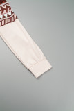 Rosa cinza casual estampado básico com decote em O vestidos de manga comprida