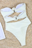White Solid Patchwork Swimwears